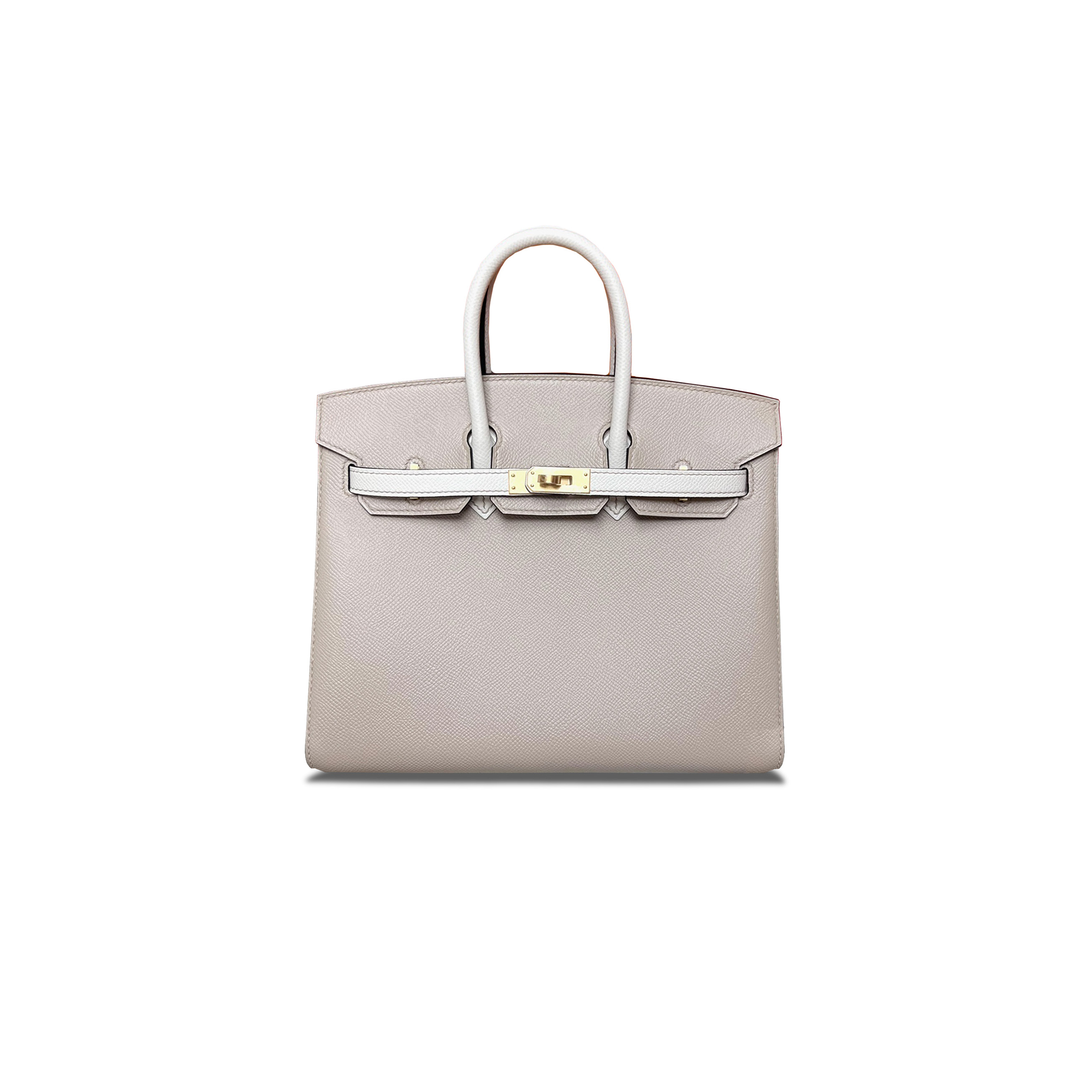 HERMÈS MASTER BIRKIN 25 EPSOM TRENCH COAT GREY AND MILKSHAKE WHITE GOLD BUTTONS H028369CK2O (25*18*13cm)